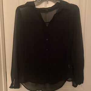 a.n.a Black Sheer Button Down Shirt